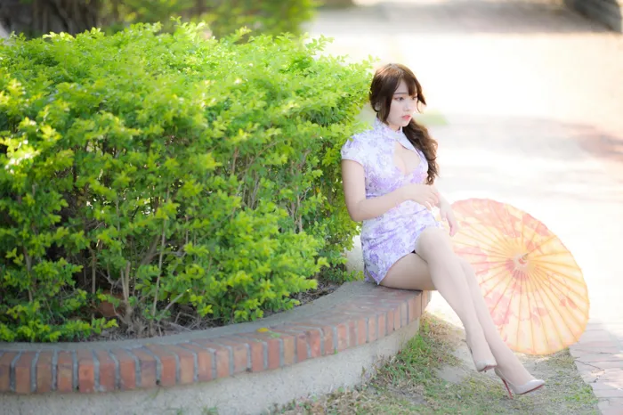 [Mzsock] NO.040 Listening Cheongsam, stockings, high heels and beautiful legs, outdoor shot street photography#[87P]-32