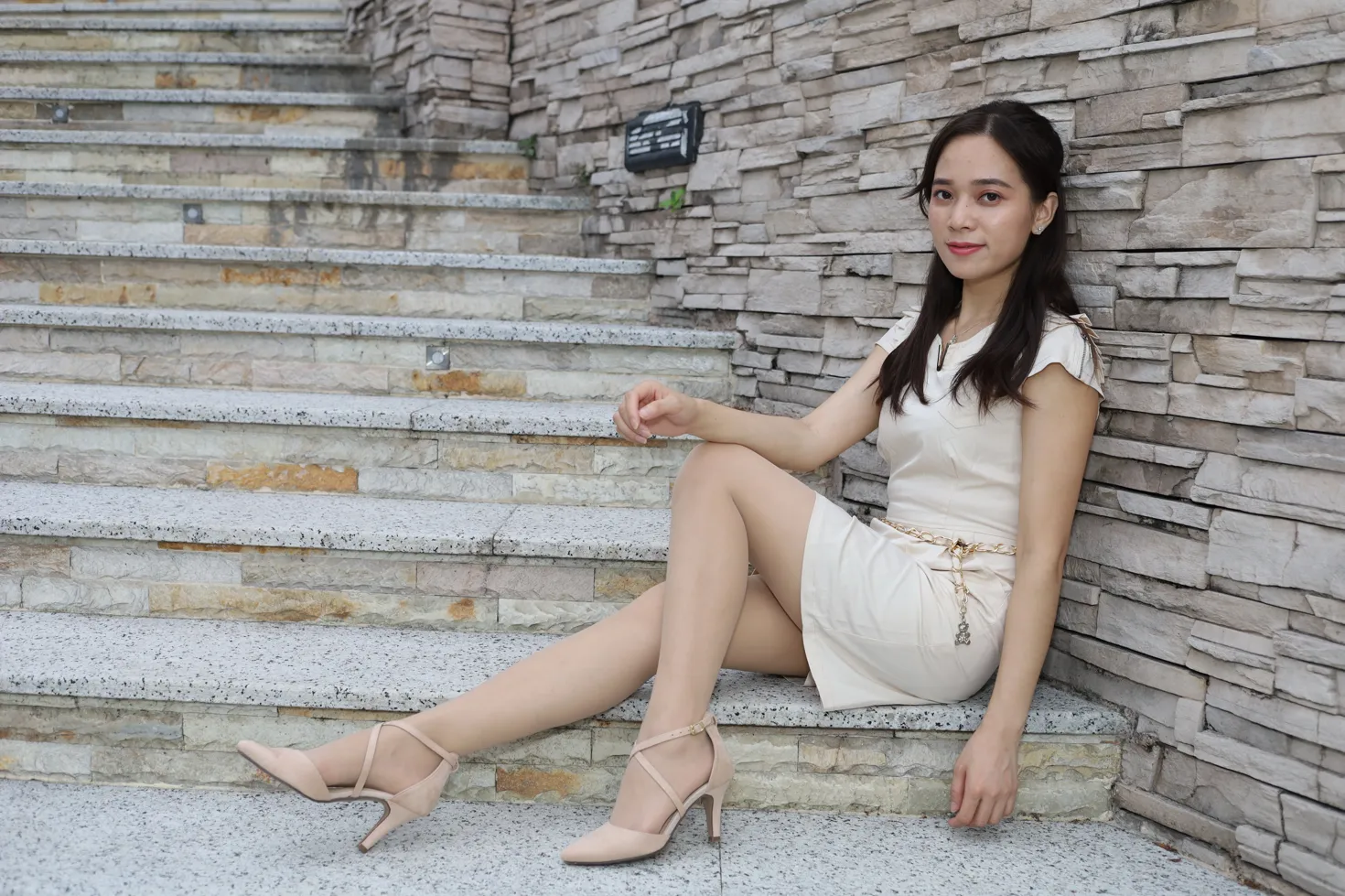 [Mzsock] NO.107 Vency Shen beige dress stockings high heels beautiful legs street photography#[70P]-29